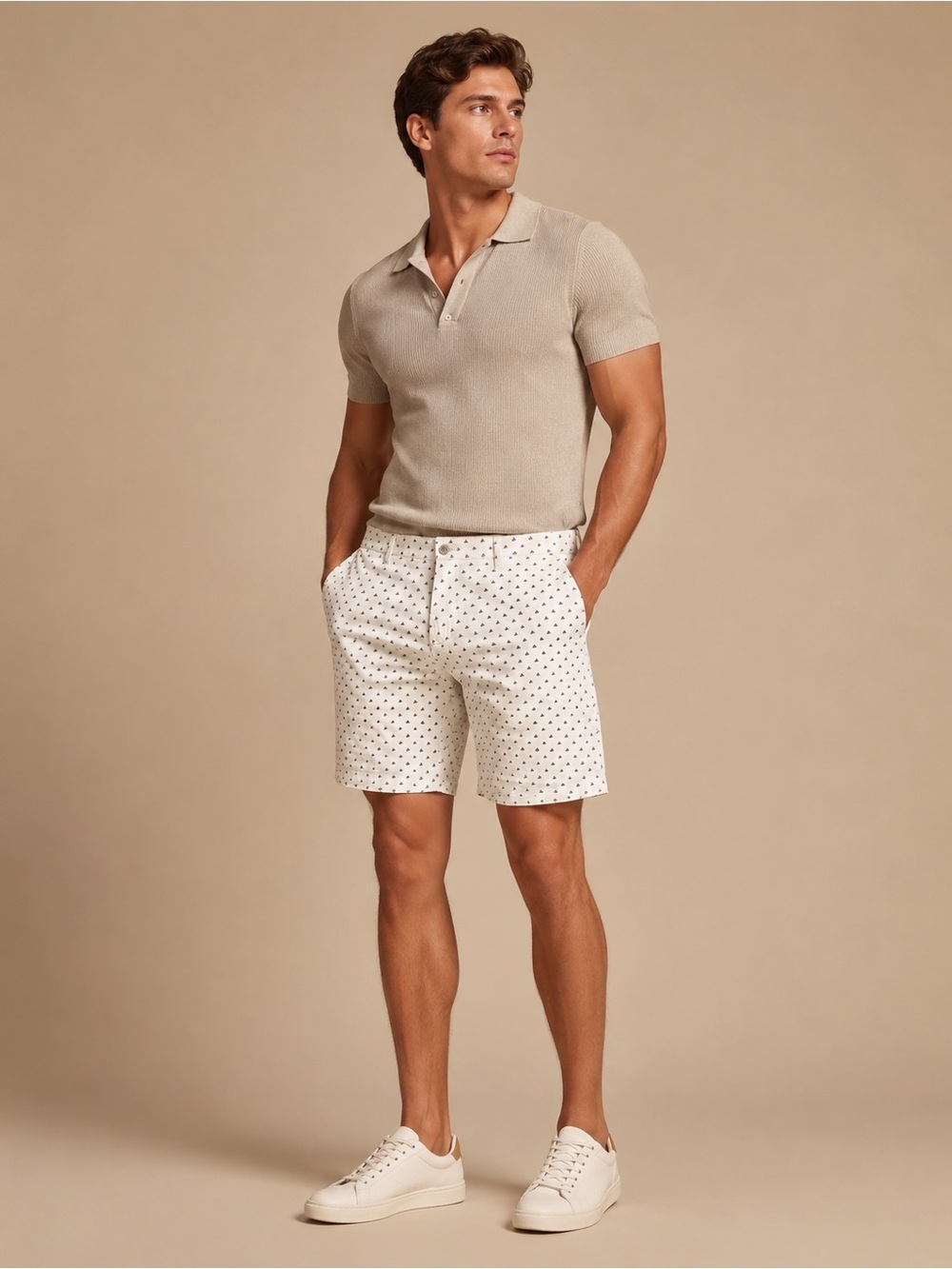 adidas White Polka-Dot Flat Front Men's Shorts